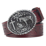 Cross and Horse Leather Belt Fashion Ｍetal Buckle Rodeo for Cowboy