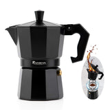 Stovetop Espresso Maker Espresso Cup Moka Pot Classic Cafe Maker Percolator Coffee Maker Italian Espresso for Gas or Electric Aluminum Black Gift Package with 2 Cups Amazon Platform Banned