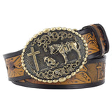 Cross and Horse Leather Belt Fashion Ｍetal Buckle Rodeo for Cowboy