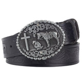 Cross and Horse Leather Belt Fashion Ｍetal Buckle Rodeo for Cowboy