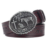 Cross and Horse Leather Belt Fashion Ｍetal Buckle Rodeo for Cowboy