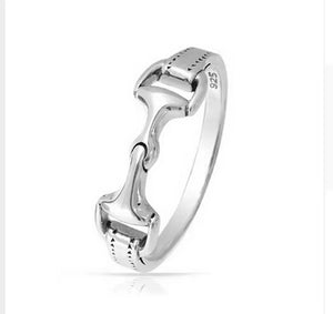 100% 925 Sterling Silver Women Men Horse Bit Snaffle Bit Ring