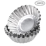 10Pcs Nonstick Ripple Aluminum Alloy Egg Tart Mold Flower Shape Reusable Cupcake and Muffin Baking Cup Tartlets Pans