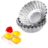 10Pcs Nonstick Ripple Aluminum Alloy Egg Tart Mold Flower Shape Reusable Cupcake and Muffin Baking Cup Tartlets Pans