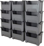 Giant Grey Plastic Stacking Bins Order Picking Boxes Open Front Garage & Industrial Storage Boxes Heavy Duty Home Shed Organiser (400h x 600w x 400d mm)