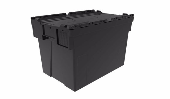 2 x Plastic Storage Boxes Containers Crates  with Lids 77 Litre BLACK 60 x 40cm