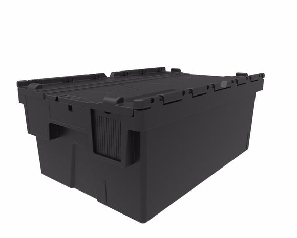Plastic Storage Boxes Containers Crates Totes with Lids 44 Litre BLACK 60 x 40cm